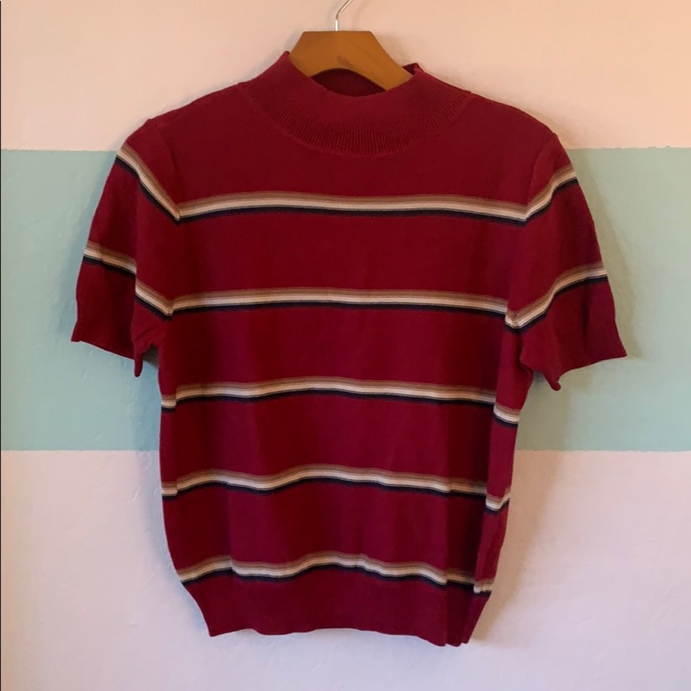 Hem & thread mock neck striped sweater
